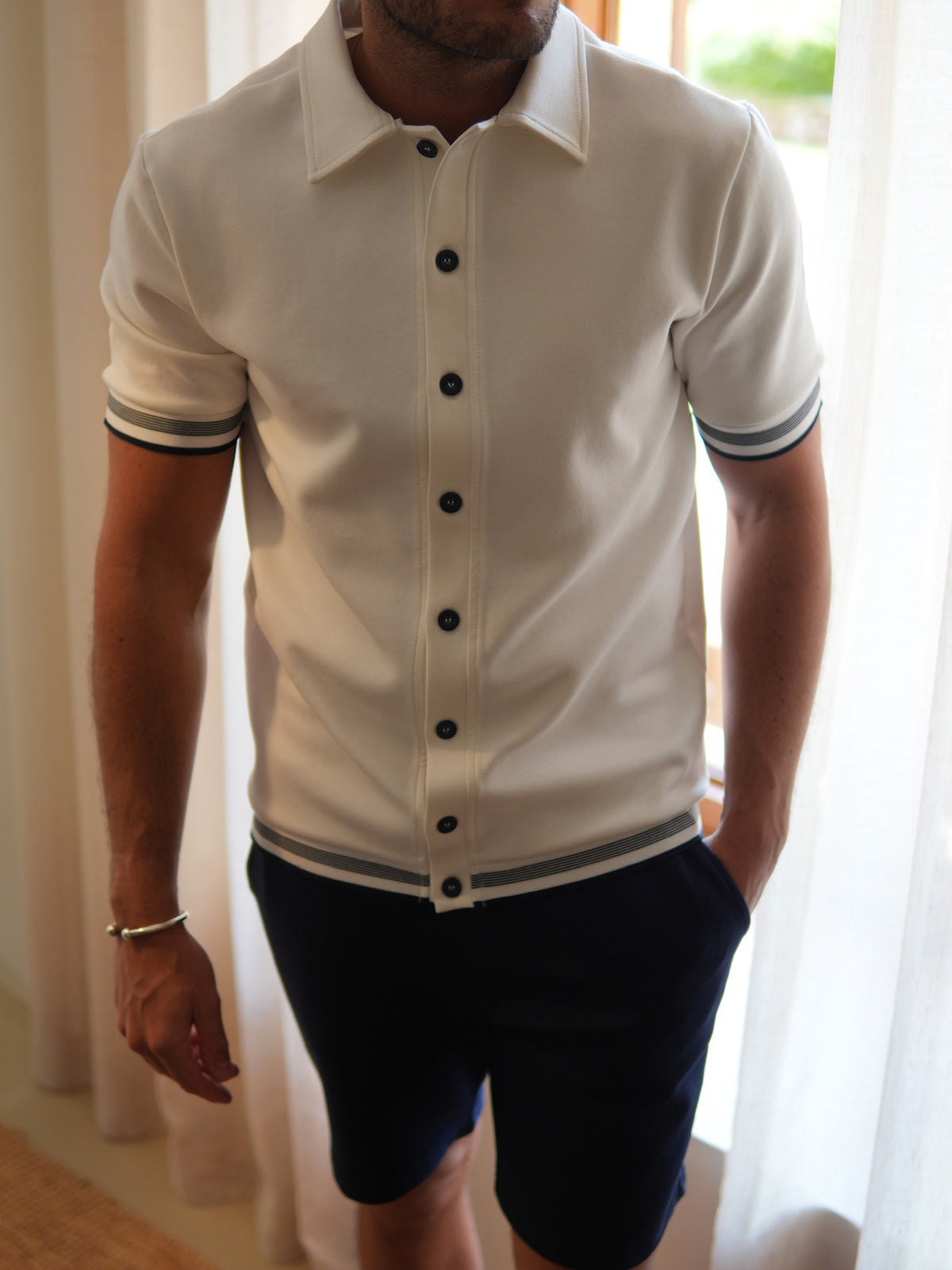 JERSEY INTERLOCK ARM TAPE BUTTON SHIRT