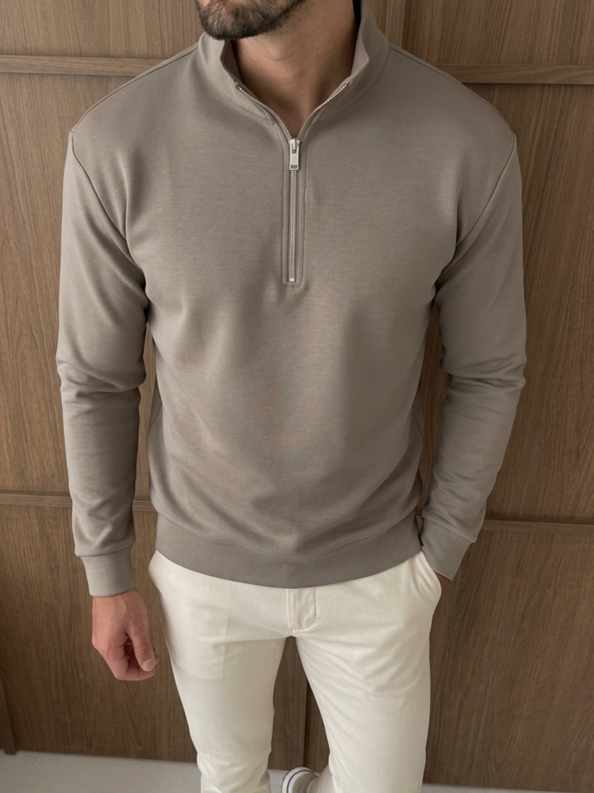 Premium Jersey Interlock Half-Zip Khaki