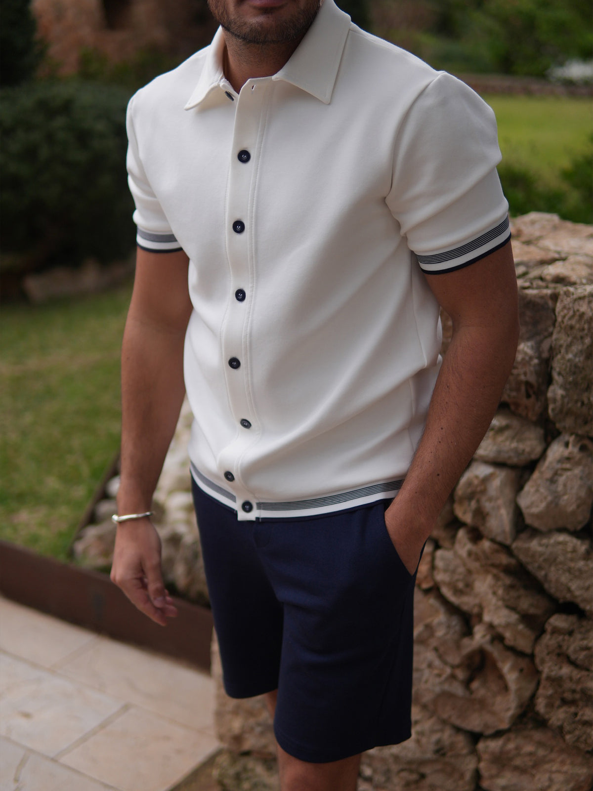 JERSEY INTERLOCK ARM TAPE BUTTON SHIRT