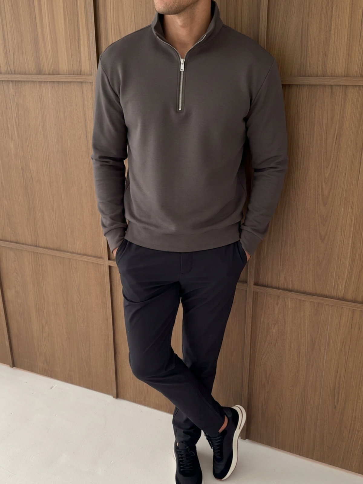 Premium Jersey Interlock Half-Zip Steel Grey