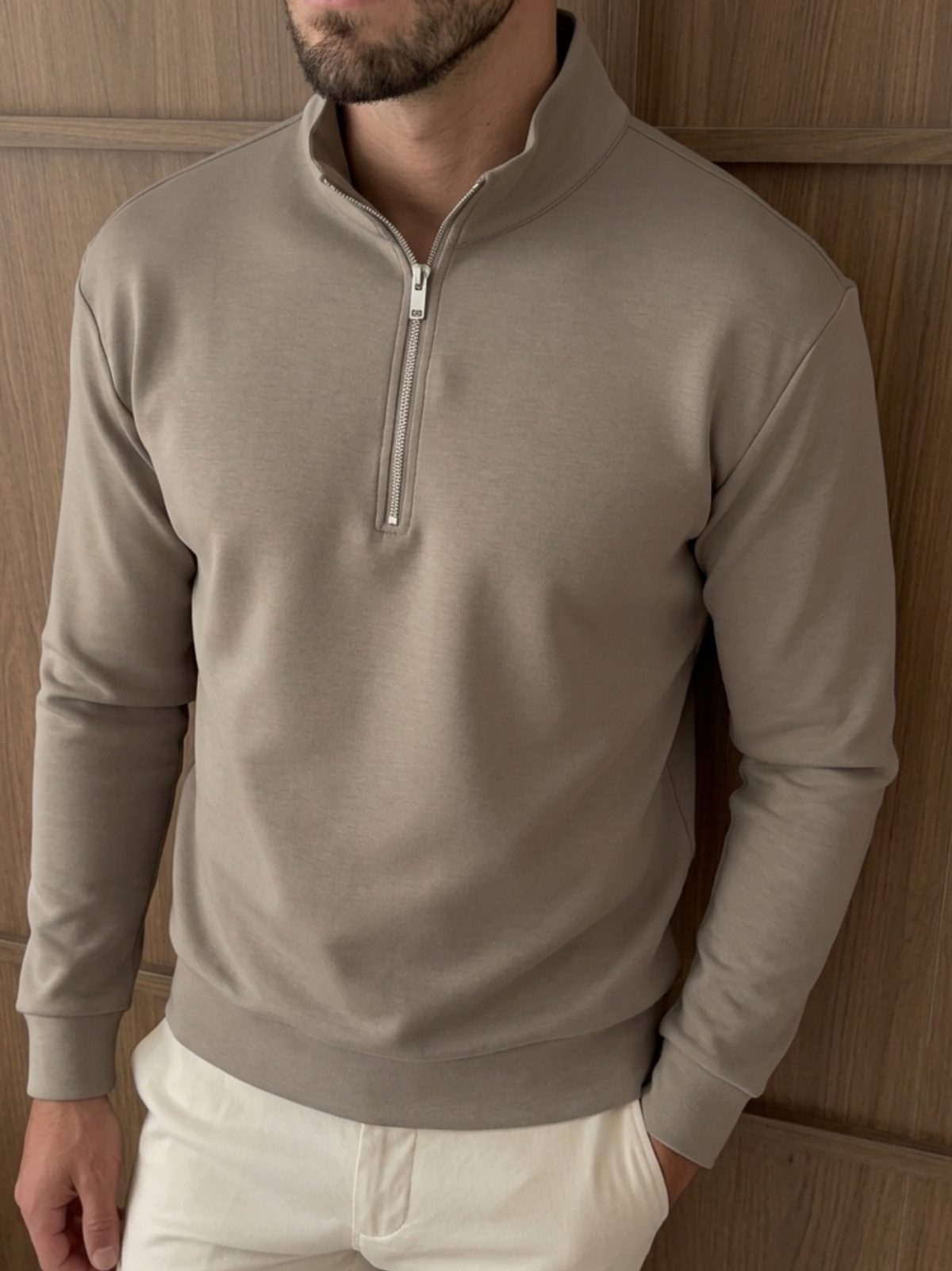 Premium Jersey Interlock Half-Zip Khaki