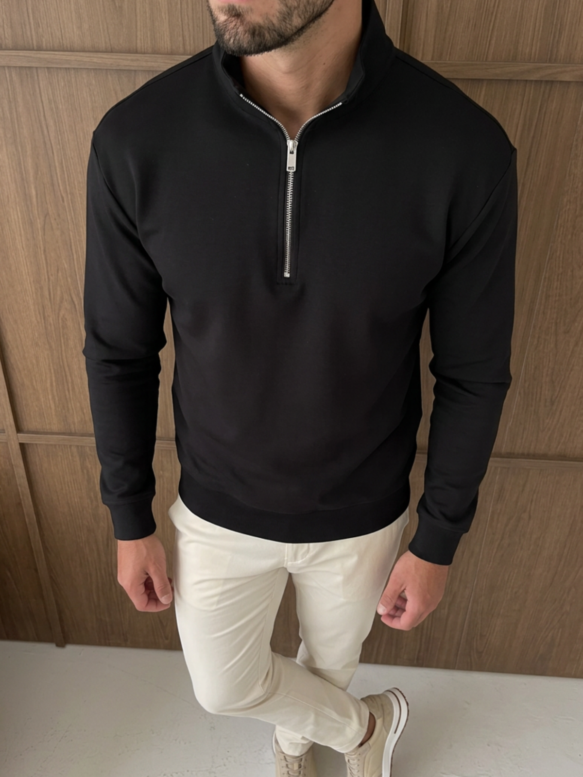 Premium Jersey Interlock Half-Zip Black