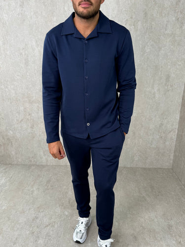 JERSEY INTERLOCK OPEN COLLAR SHIRT SET NAVY (4182)