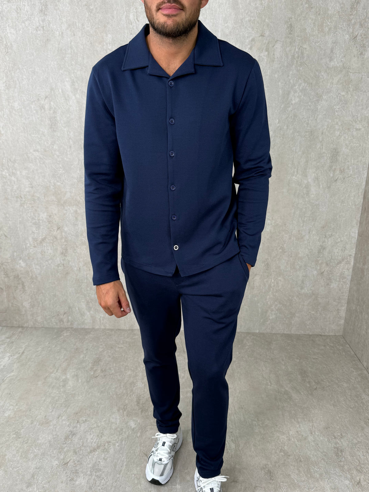 JERSEY INTERLOCK OPEN COLLAR SHIRT SET NAVY (4182)
