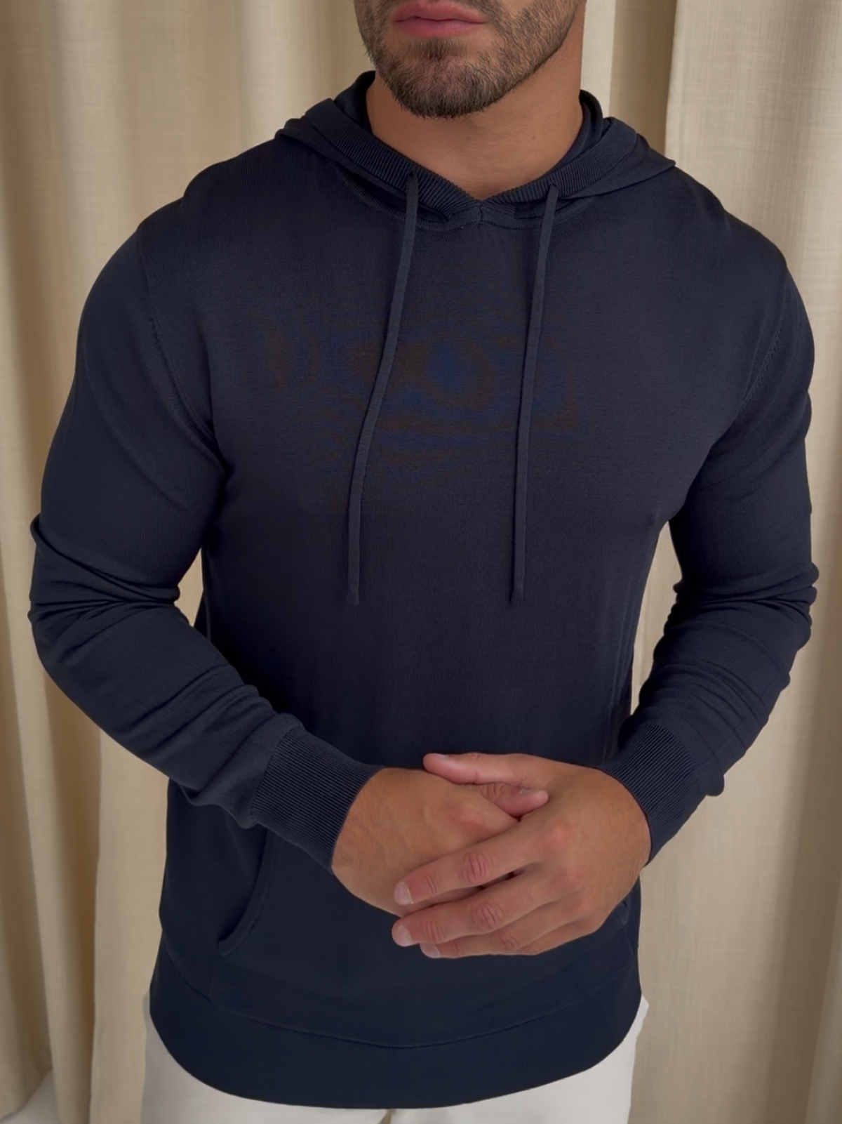 Lightweight Knitted Hoodie Navy