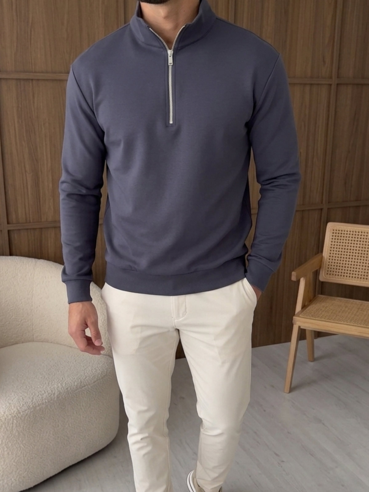 Premium Jersey Interlock Half-Zip Navy