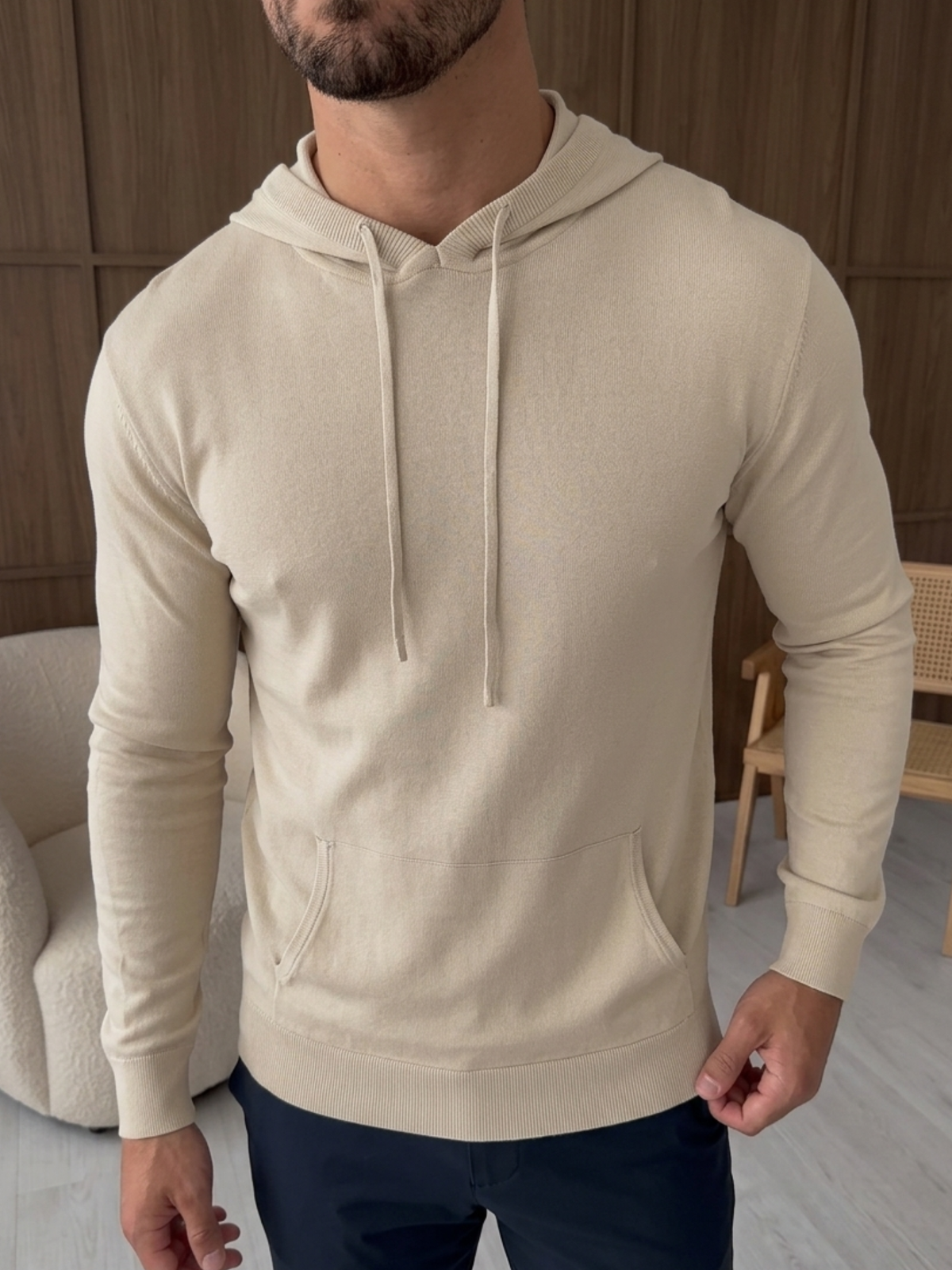 Lightweight Knitted Hoodie Stone