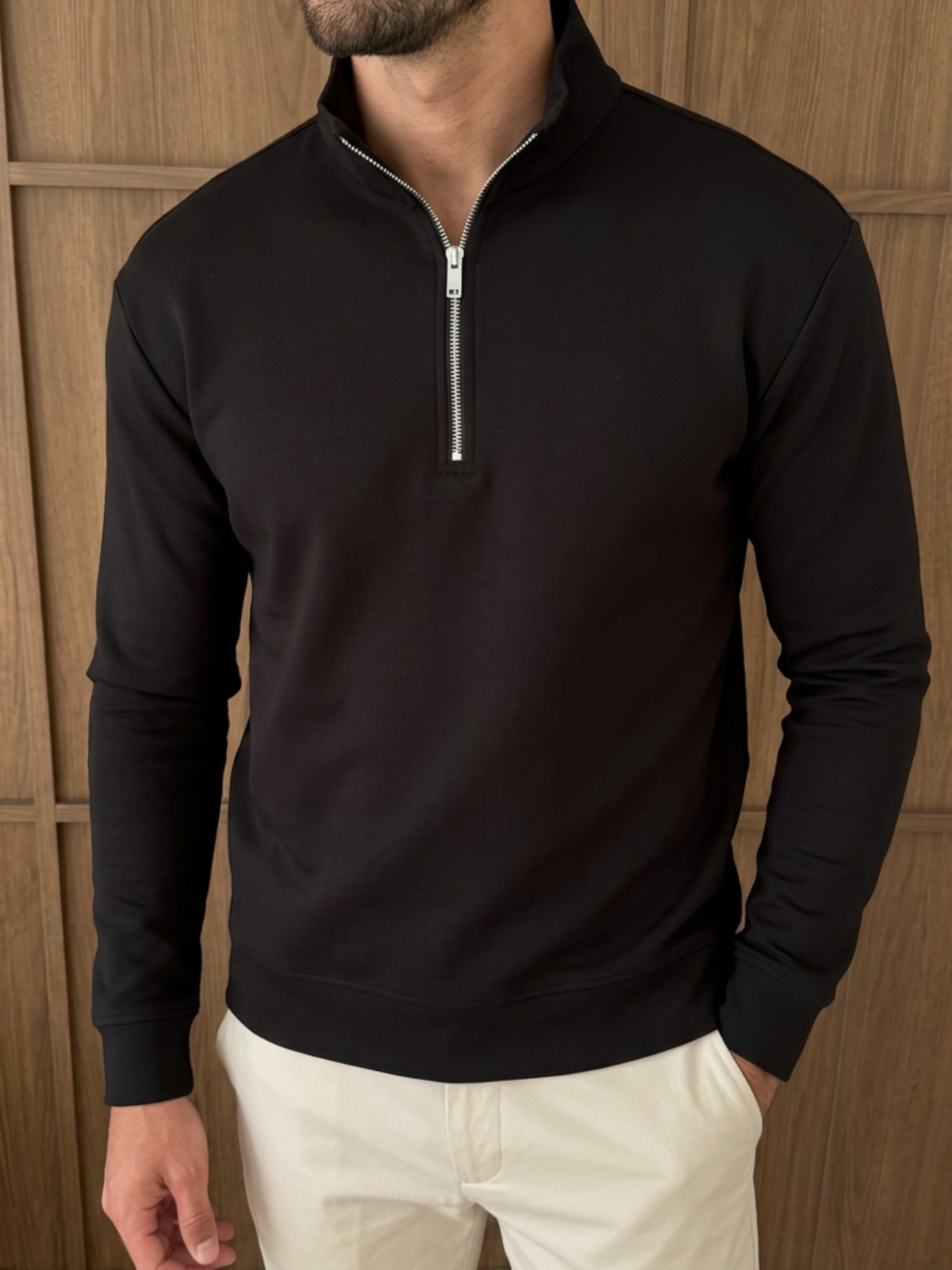 Premium Jersey Interlock Half-Zip Black