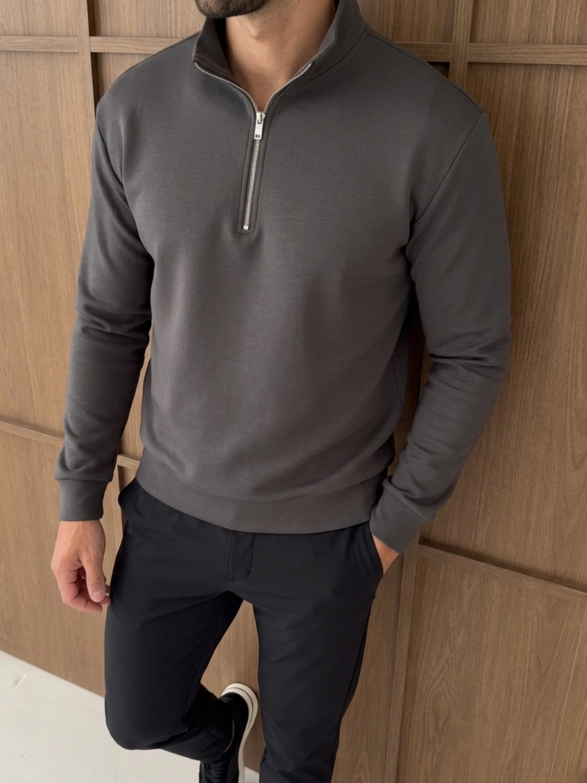 Premium Jersey Interlock Half-Zip Steel Grey