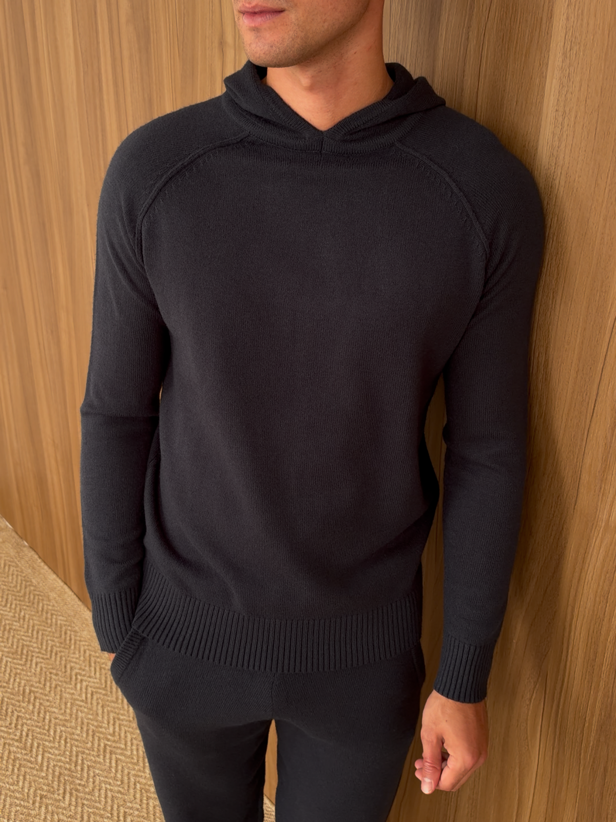 Knitted Raglan Hoodie Navy