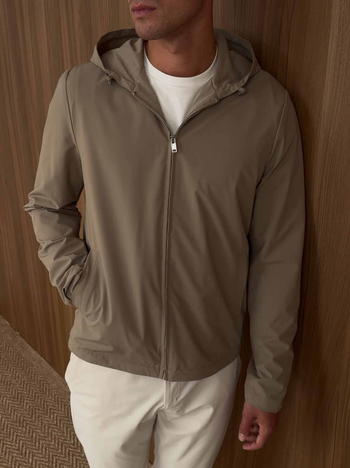 Premium Technical Hooded Jacket Light Khaki
