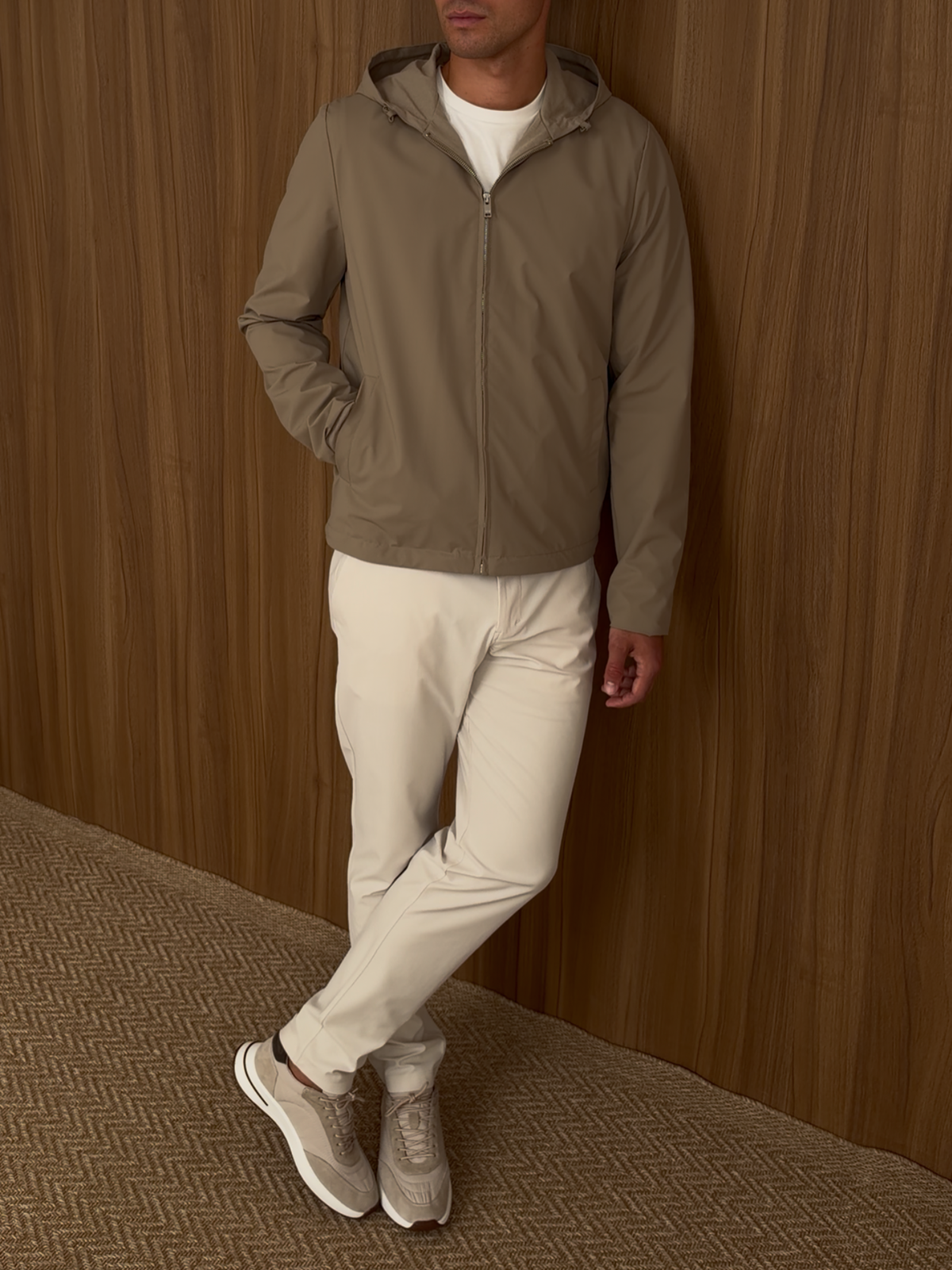 Premium Technical Hooded Jacket Light Khaki