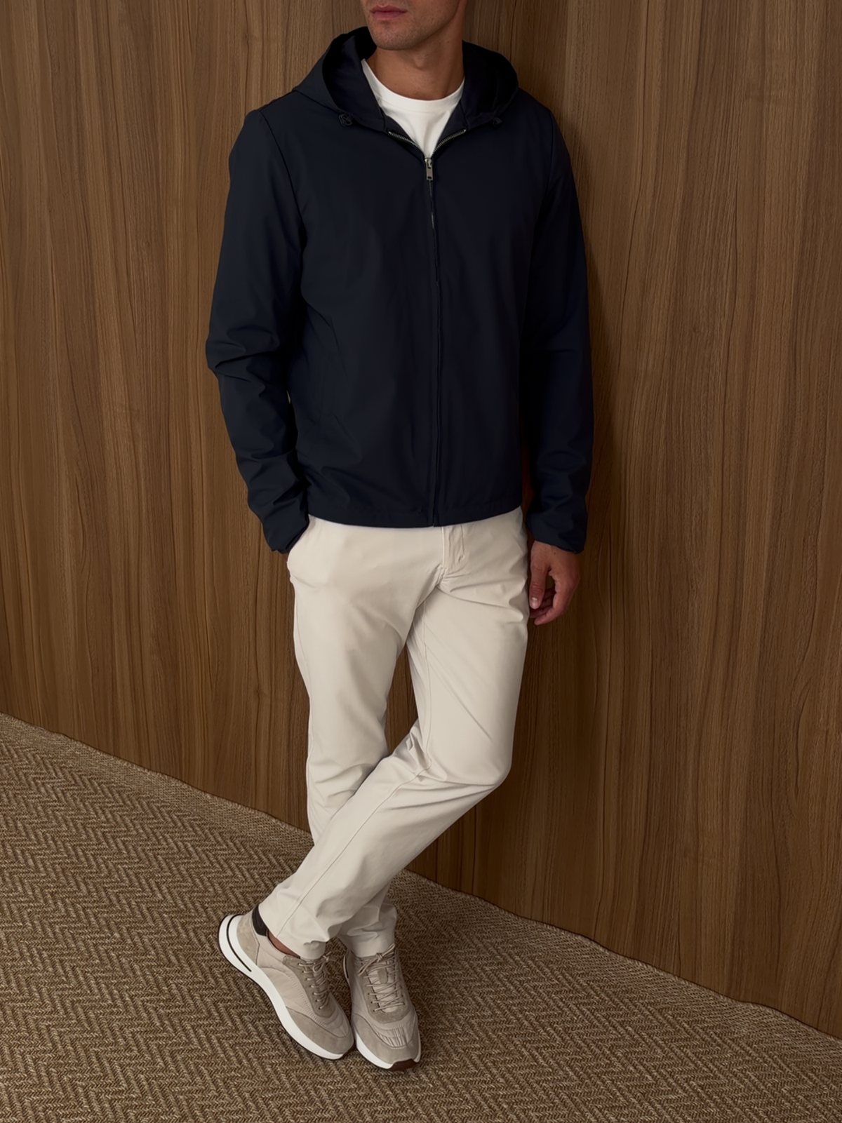 Premium Technical Hooded Jacket Light Navy