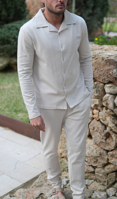 JERSEY INTERLOCK OPEN COLLAR SHIRT SET ECRU (4182)