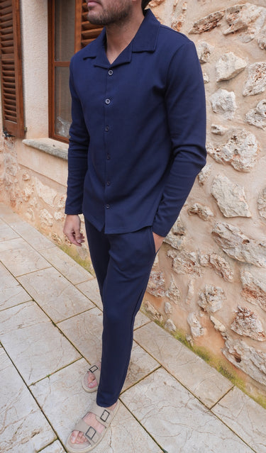 JERSEY INTERLOCK OPEN COLLAR SHIRT SET NAVY (4182)