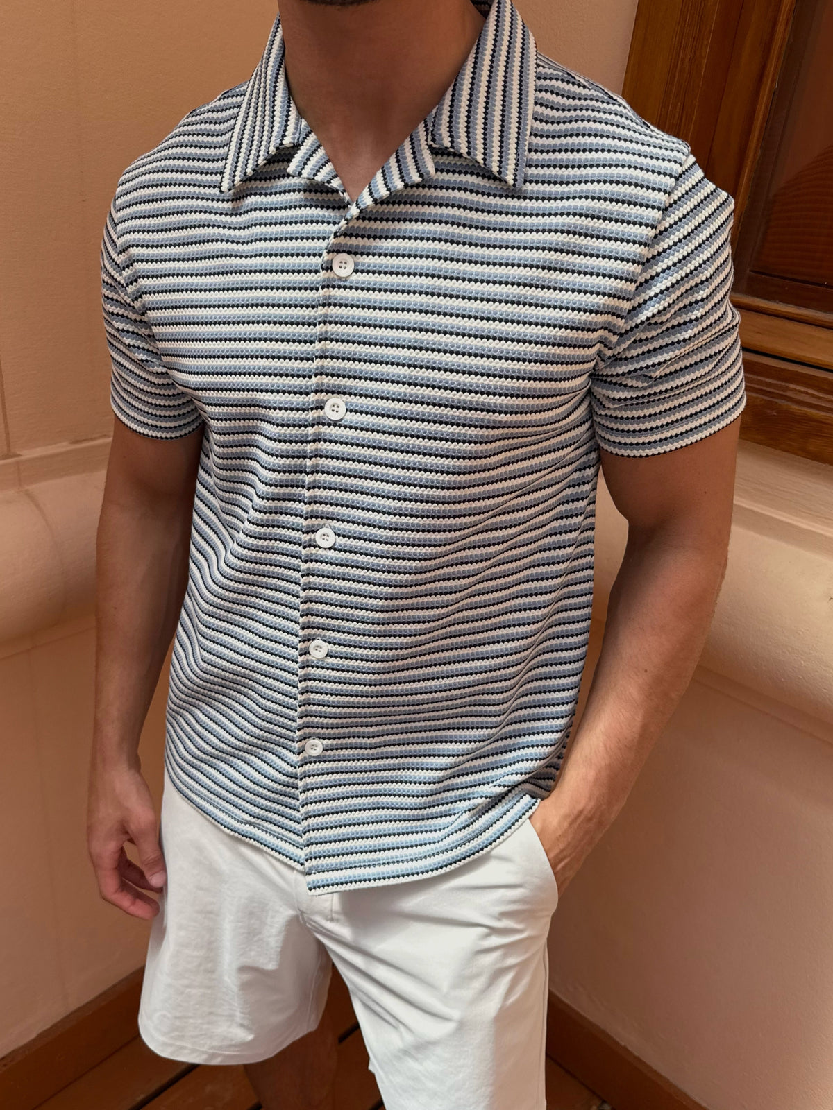Textured Stripe Short Sleeve Shirt