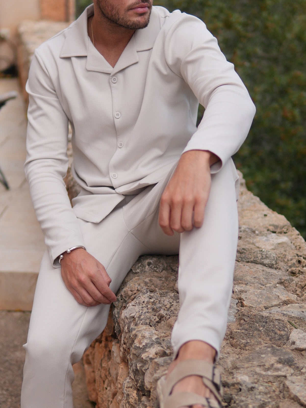 JERSEY INTERLOCK OPEN COLLAR SHIRT SET ECRU (4182)